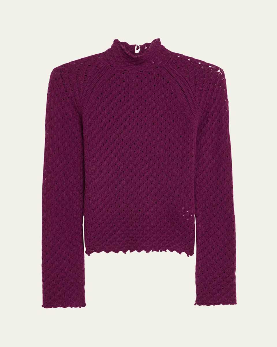 Pointelle Turtleneck Wool Cashmere Top